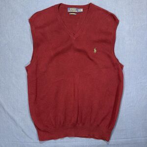 Vintage Polo Ralph Lauren 100% Cotton V-Neck Red Sweater Lightweight Size Large